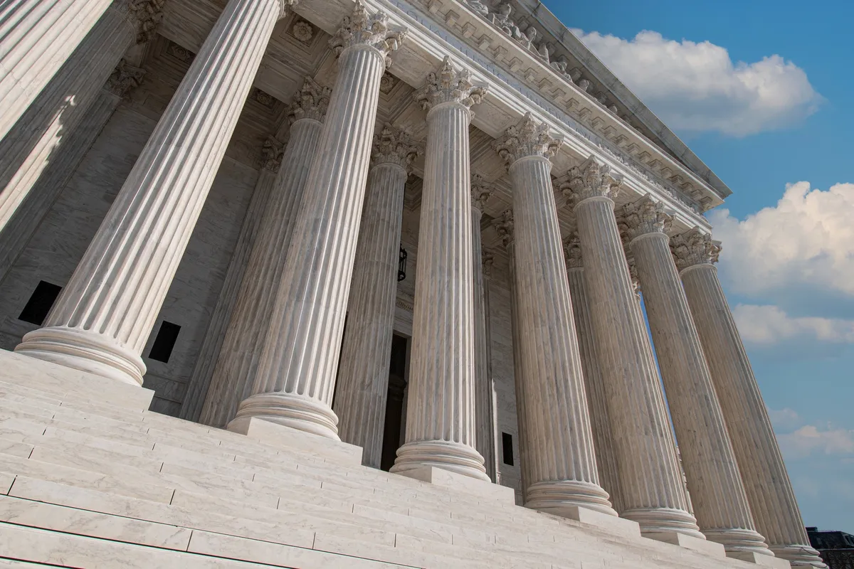 Marble neoclassical courthouse columns with steps